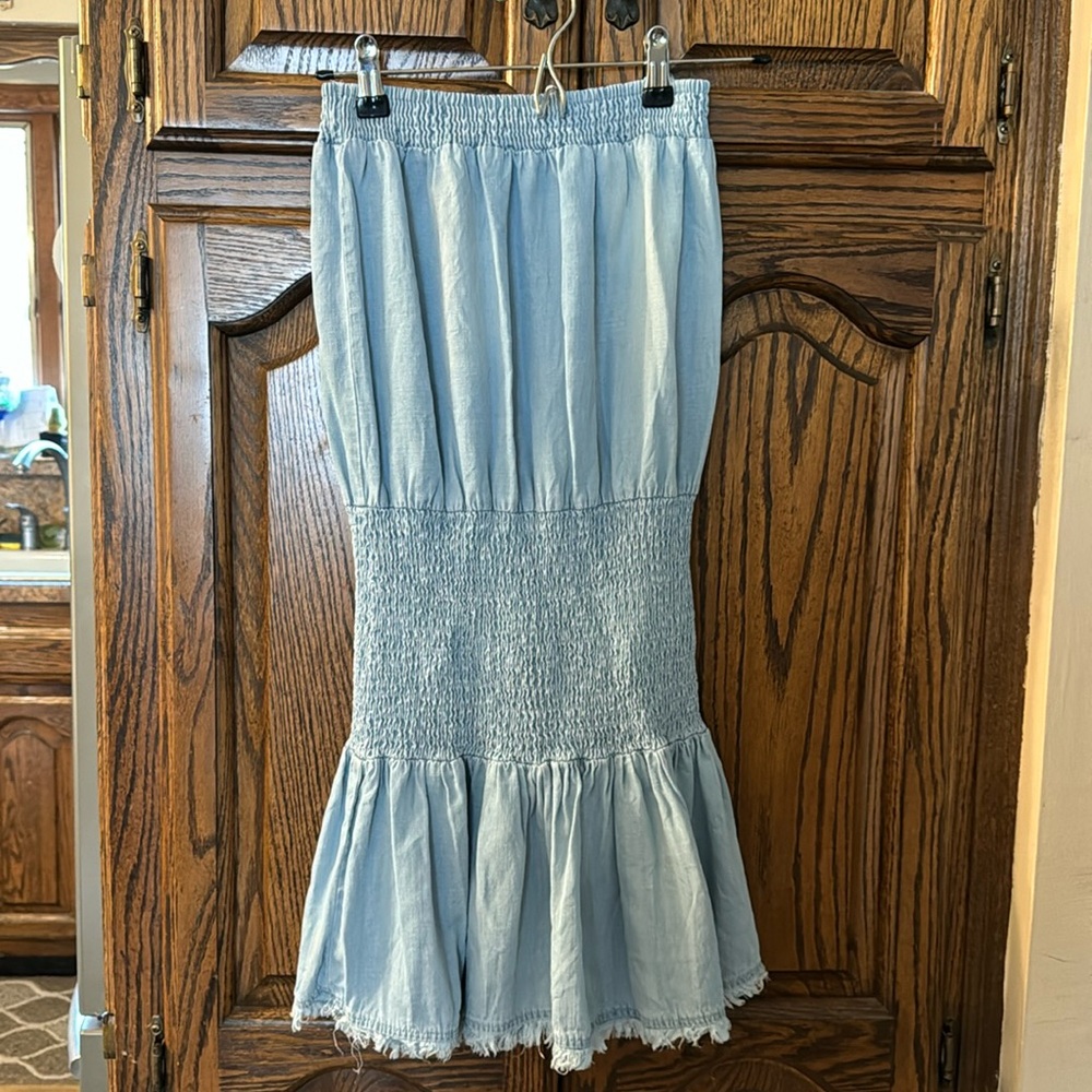 Good condition! Muche Muchette strapless dress, light blue cotton,one size
